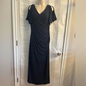 Ralph Lauren Navy Blue Flutter Sleeve Ruched Evening Gown Sz-12. N19